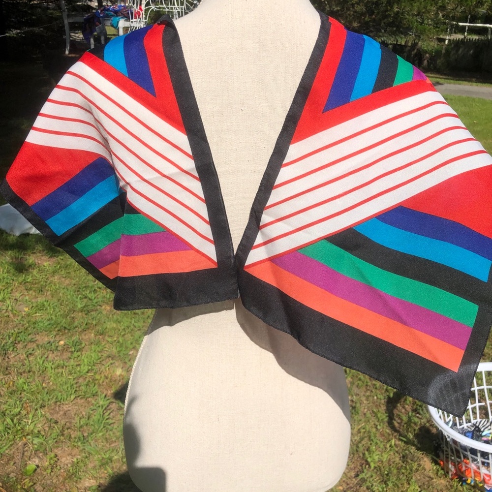 Vintage Rainbow Striped Scarf Colorblocked Lightweight Funky Clowncore